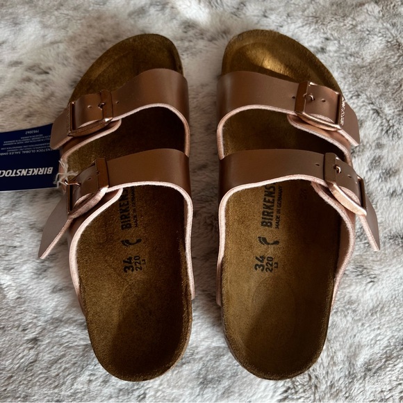 New Birkenstock Metallic Copper/Rose Gold Arizona Big Kids Sandals sz 34 EU/3.5Y - Picture 10 of 12